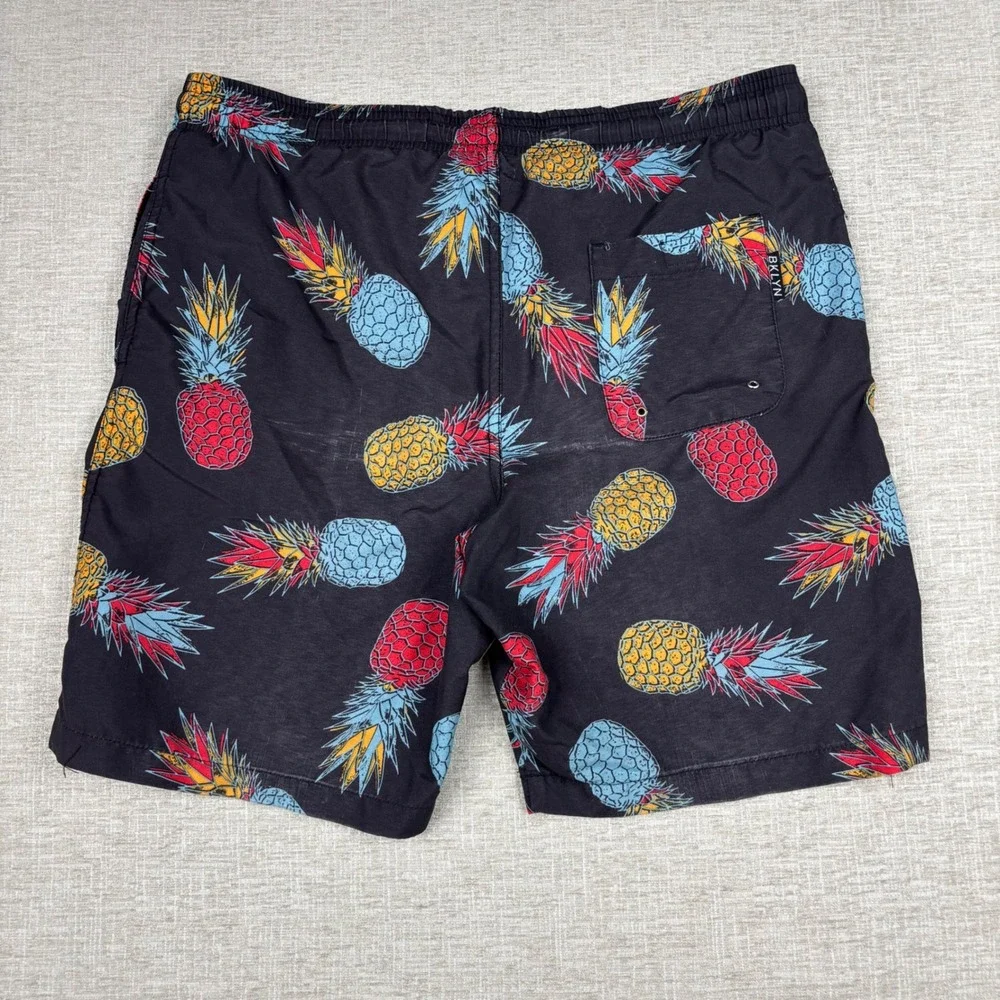 Brooklyn Cloth Mens Kent Ave Volley Swim Trunks Black Pineapple Print Small